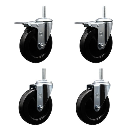 Service Caster 5 Inch Hard Rubber Swivel 58 Inch Threaded Stem Caster Set 2 Total Lock Brakes SCC-TSTTL20S514-HRS-58212-2-S-2